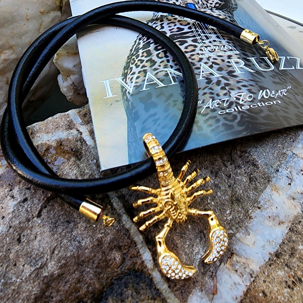 Men's Black leather Man Jewelry Heavy Scorpio 14K Gold Pl Celebrity Beyond